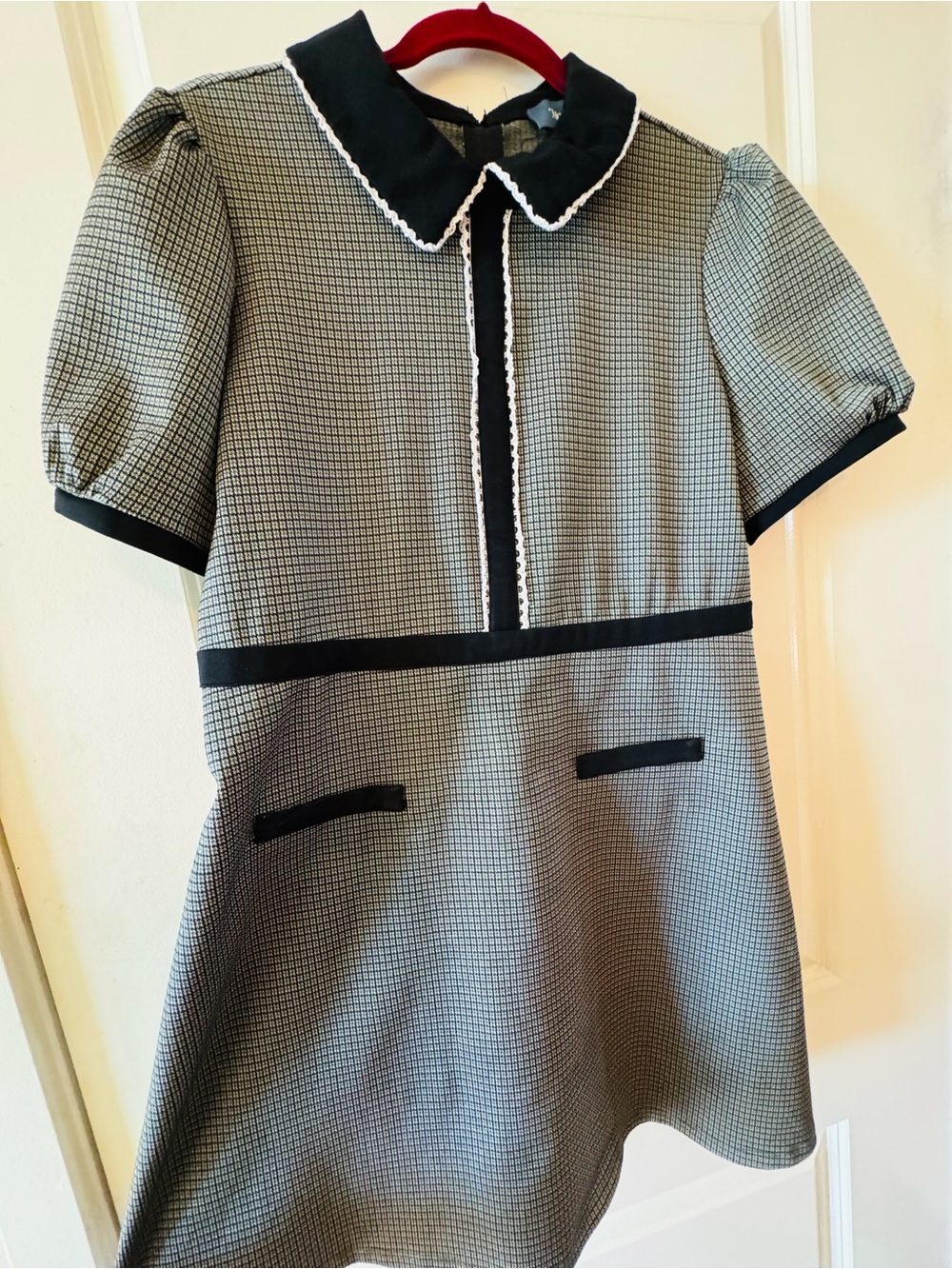 ModCloth Xl Retro Mod Scholar Houndstooth Collared Puff Sleeve Dress